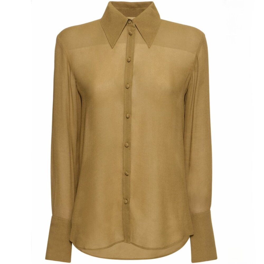 Tory Burch Cuffed Button Down Viscose Shirt in Ash Green - Women's Size 6 (NWT)